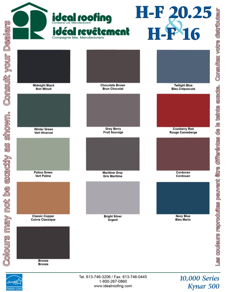Heritage Standing Seam Colour Chart