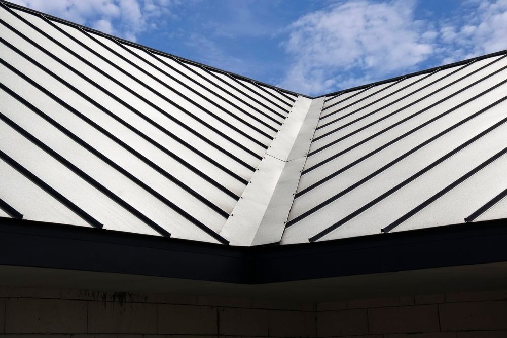 Closeup of a standing seam metal roof.